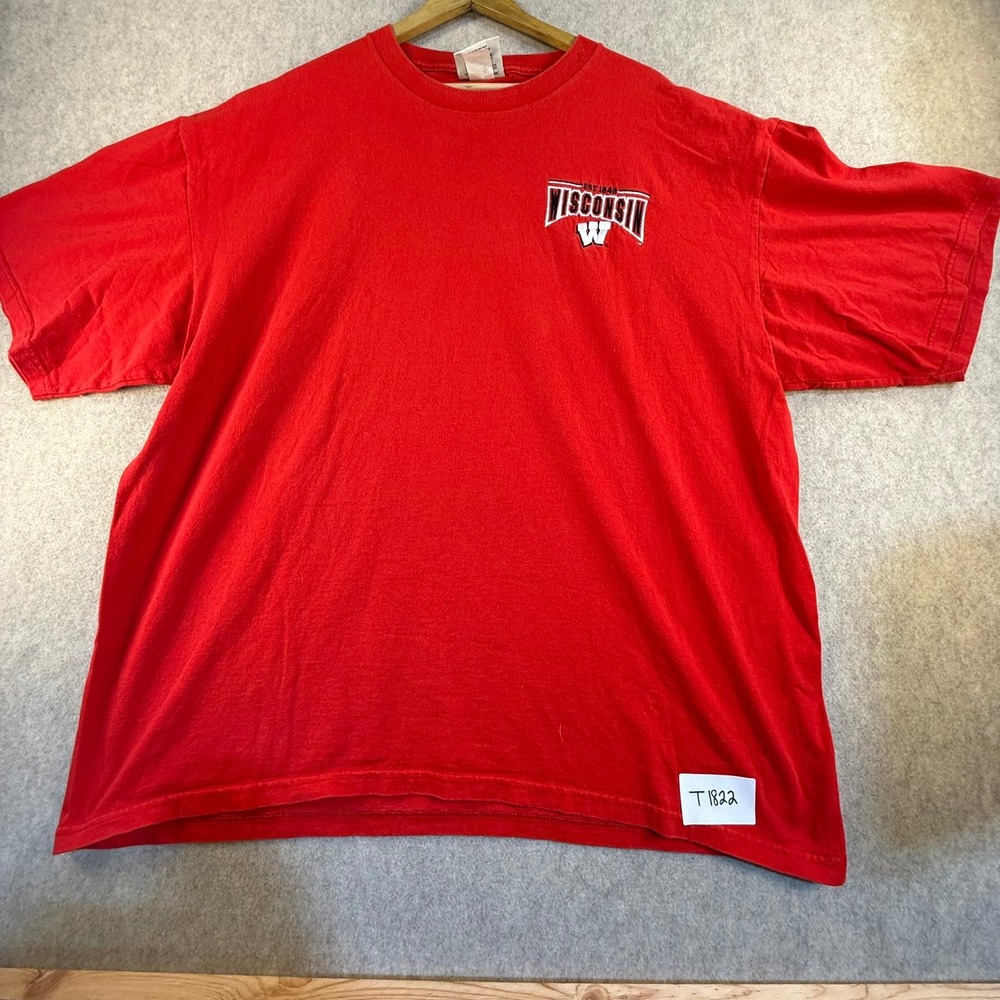 Lee Sport Wisconsin‎ Badgers T Shirt Mens 2XL Red Embroidered Logo NCAA Football
